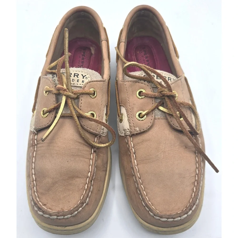 Sperry Top-Sider Angfish Tan Leather Shimmer Boat Shoes Womens 8 M 9353665
